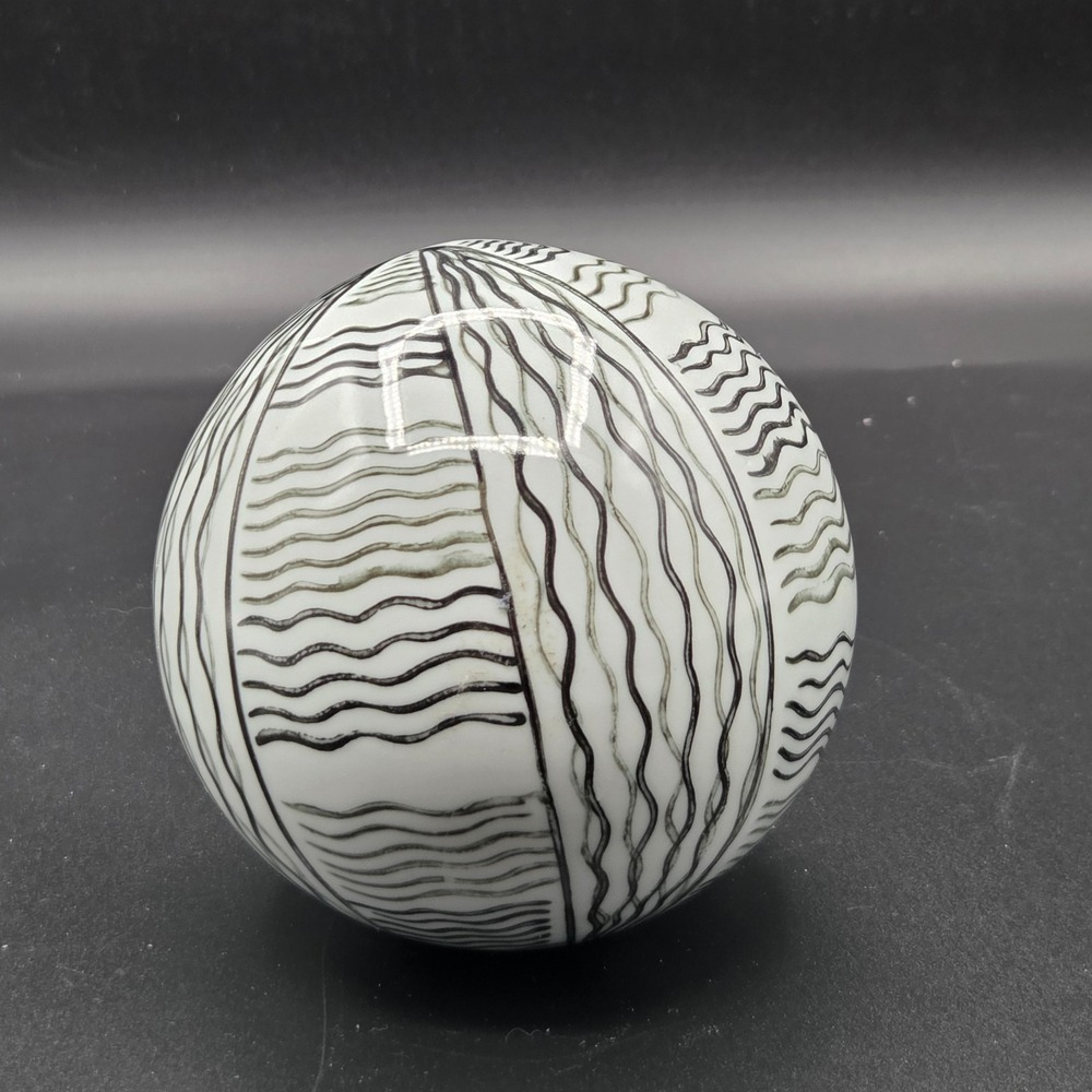 Decorative Glass Orb Black White Striped Art Glass Sphere 4.5 Inch Ball